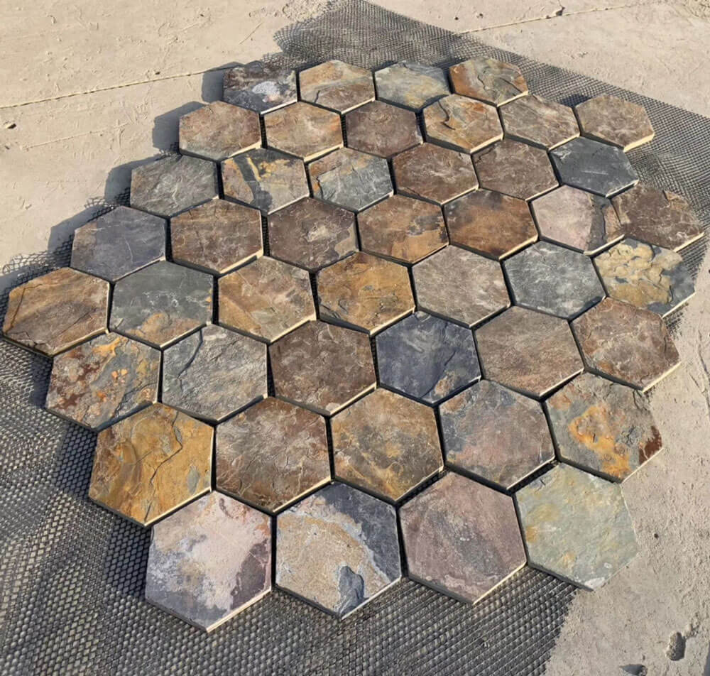 Hexagonal Rusty Slate Paving Flagstone Hexagonal paving stone in rusty slate color