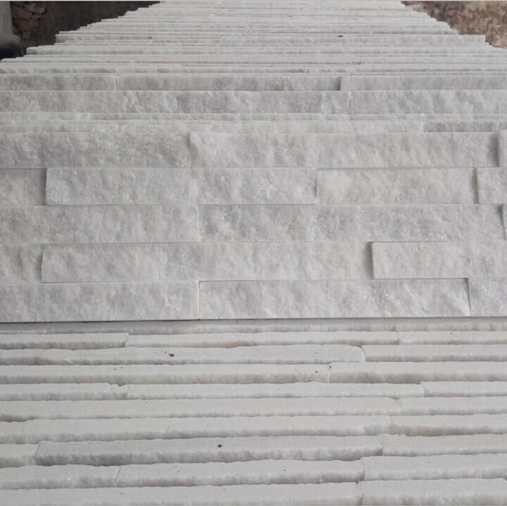 Pure White Quartzite Stacked Stone Elegant pure white quartzite stacked stone wall covering