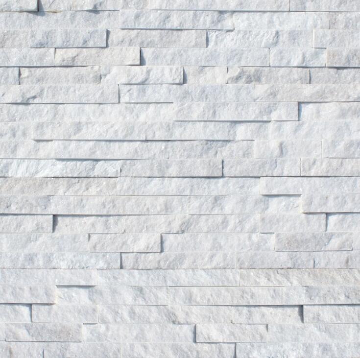 Pure White Quartzite Stacked Stone Elegant pure white quartzite stacked stone wall