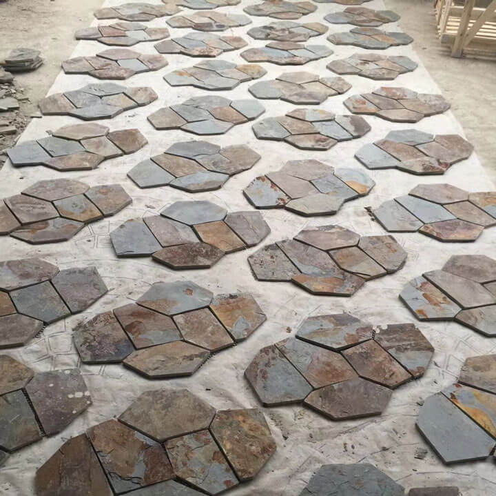 Rusty Slate Crazy Paving for Outdoor Spaces Rusty slate flagstone paving stones for landscaping and outdoor patios