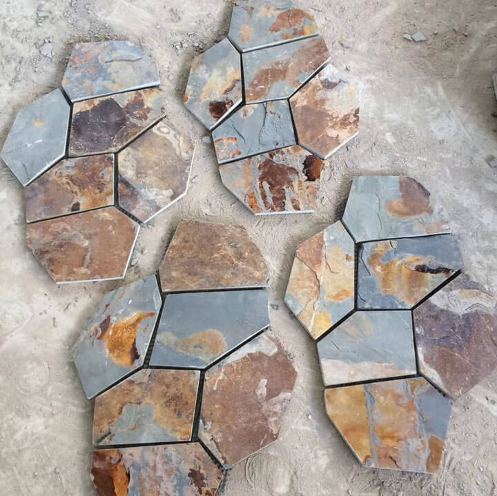 Rusty Slate Paving Stone Flagstone Rusty slate flagstone in a crazy paving pattern